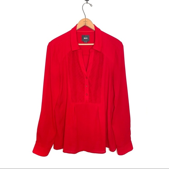 Anthropologie | Maeve Red De Stijl Half Button Up Long Sleeve Collared Blouse - Picture 2 of 7